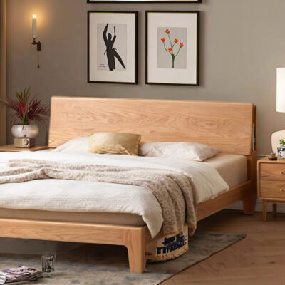 Modern design solid oak wood bed