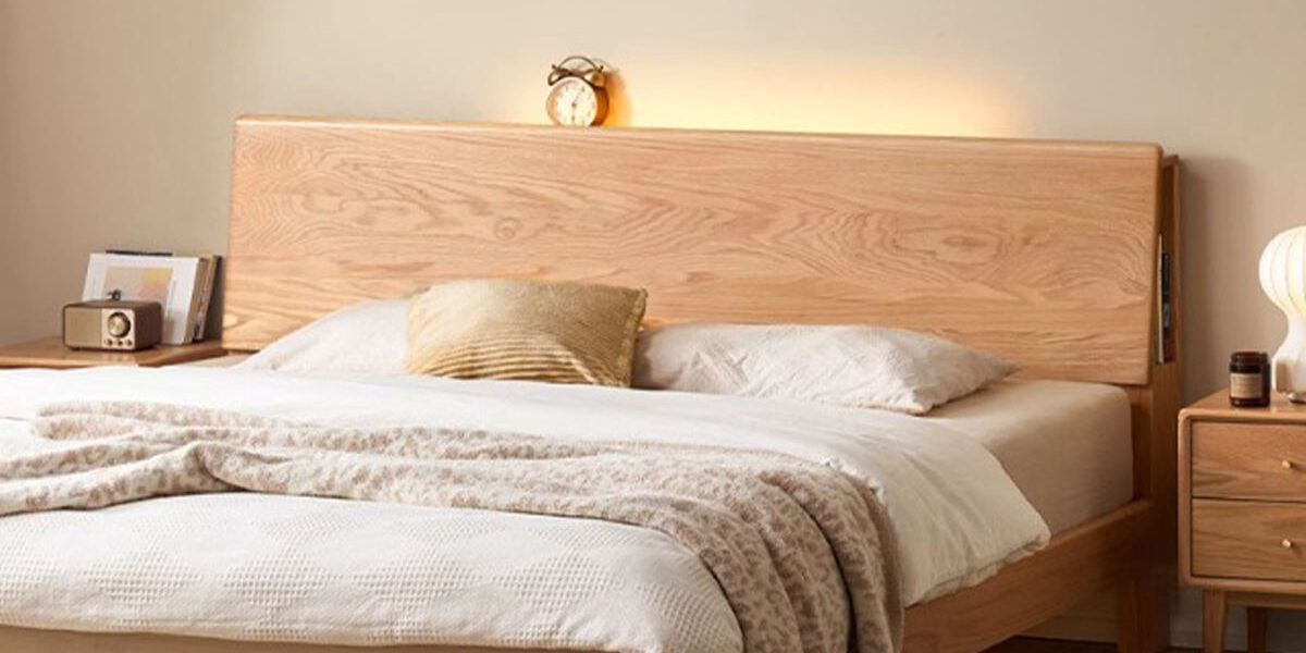 Modern design solid oak wood bed