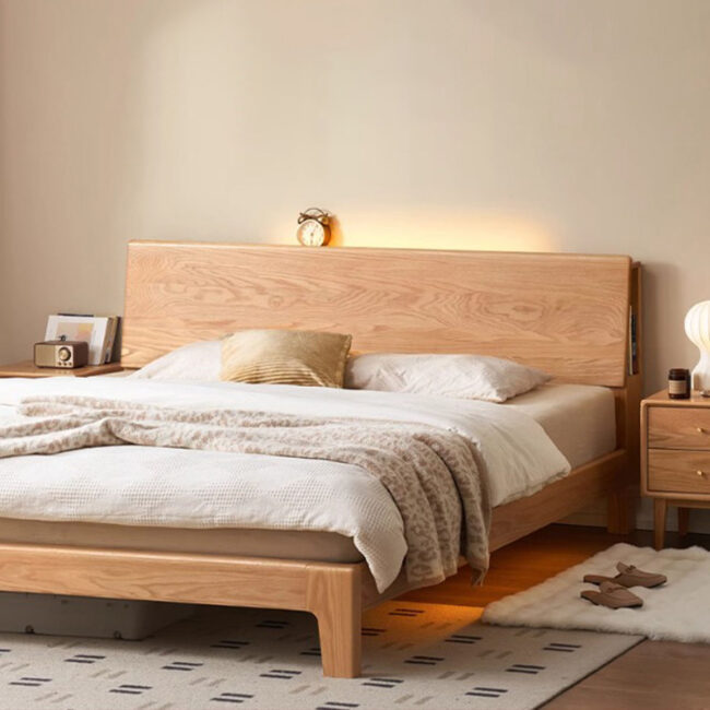 Modern design solid oak wood bed