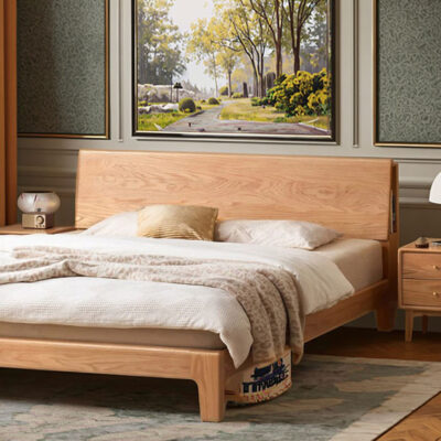 Modern design solid oak wood bed