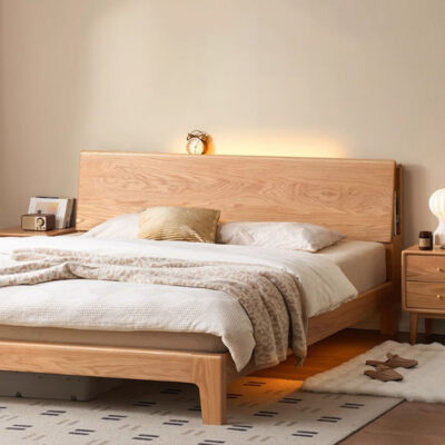Modern design solid oak wood bed