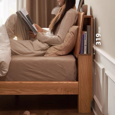 Modern design solid oak wood bed