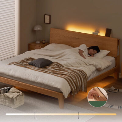 Modern design solid oak wood bed