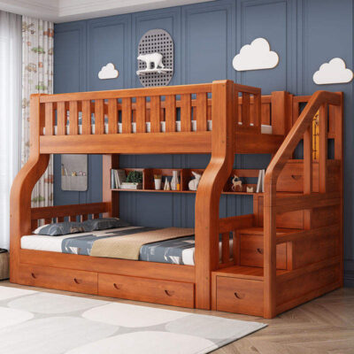 Modern double wooden kids bunk bed