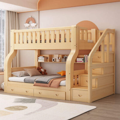 Modern double wooden kids bunk bed
