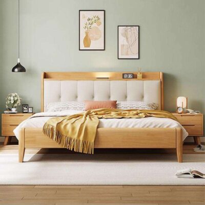 Nordic solid wood bed with storage