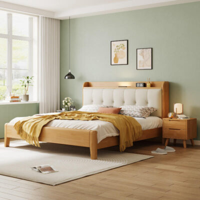Nordic solid wood bed with storage